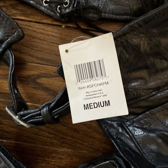 Black Leather Riding Chaps Men's Size M Giovanni Navarre Italian Stone Biker - Picture 3 of 10